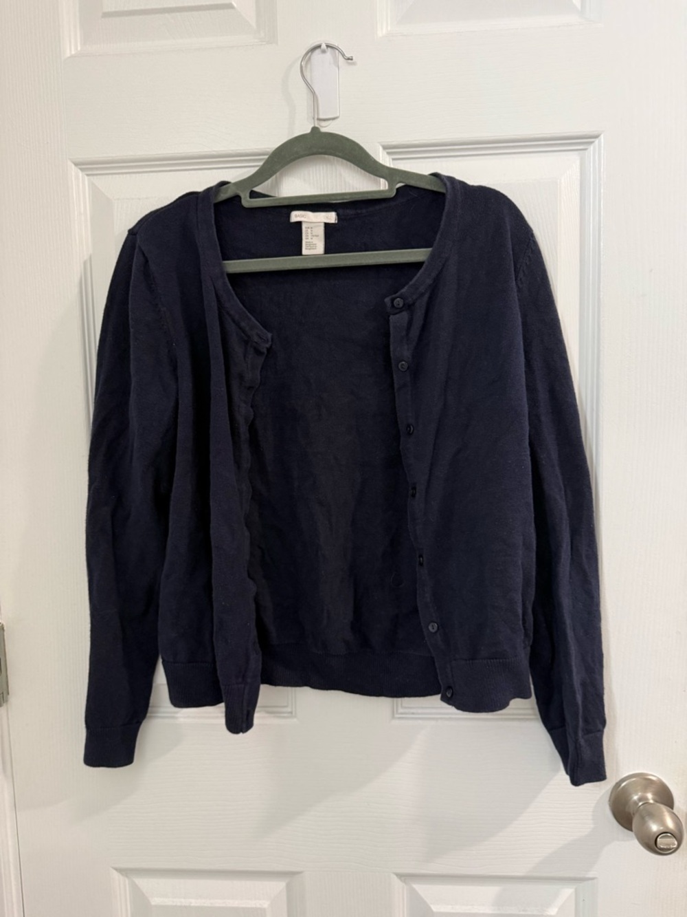 H&M Knit Navy Blue Button Down Front Round Neck Long Sleeve Cardigan Sweater M